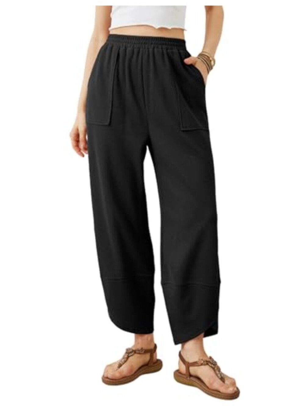 Women's Baggy Wide Leg Palazzo Pants Elastic Waist Pockets